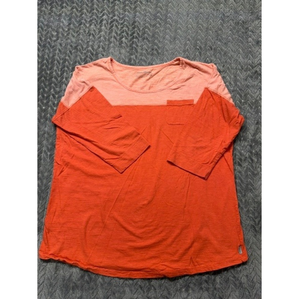Eddie Bauer Orange Colorblock Slub Knit 3/4 Sleeve Pocket Tee Shirt XXL 0641